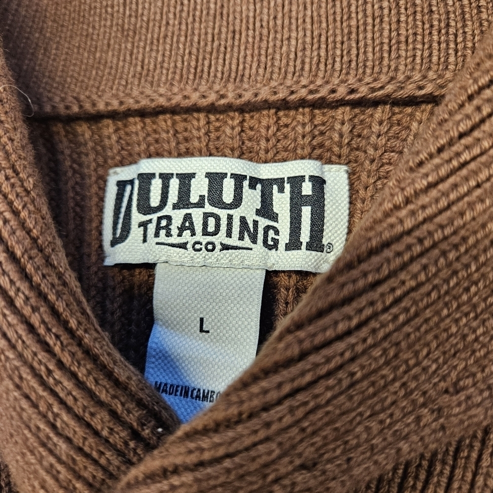 Duluth Men Large High Neck Infantry Sweater Brown Shawl Thick Cotton Knit - Picture 2 of 6